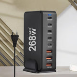 Maxbell 268W USB C Charger PD Charger 8 Ports Desktop Adapter USB C Charging Station Black