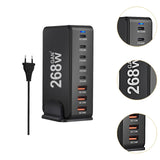 Maxbell 268W USB C Charger PD Charger 8 Ports Desktop Adapter USB C Charging Station Black