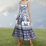 Maxbell Women Dress Gift Lady Beach Vacation Dress for Shopping Street Beach 2XL Blue