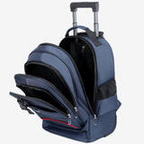 Maxbell Rolling Backpack Hidden Shoulder Strap Trolley Bag for Camping Travel Adults Blue