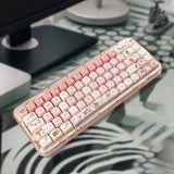Maxbell Mechanical Keyboard Keycaps Replacement Clear Word Heat Sublimation Key Caps Pink 140 Keys