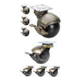 Maxbell Ball Caster Wheels Set of 4 with Brake Brass Vintage Antique Style for Chair 1.5inch