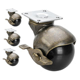 Maxbell Ball Caster Wheels Set of 4 with Brake Brass Vintage Antique Style for Chair 1.5inch