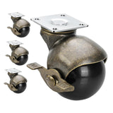 Maxbell Ball Caster Wheels Set of 4 with Brake Brass Vintage Antique Style for Chair 1.5inch