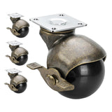 Maxbell Ball Caster Wheels Set of 4 with Brake Brass Vintage Antique Style for Chair 1.5inch