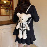 Maxbell Skeleton Bear Backpack Gothic Shoulder Bag for Travel Shopping