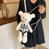 Maxbell Skeleton Bear Backpack Gothic Shoulder Bag for Travel Shopping