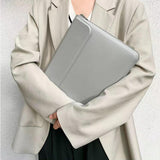Maxbell Laptop Sleeve Case with Stand Protective Cover Carrying Case PU Leather Bag Light Gray