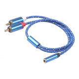 Maxbell 3.5mm Stereo Audio Female Connector to 2 RCA Male Connectors Blue 3610F-04