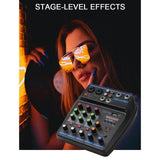 Maxbell 4 Channel Mixer with Sound Board for Webcast Instrument Recording Singing