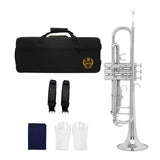 Maxbell B Flat Trumpet Set Professional for Stage Performance Professionals Children Argent