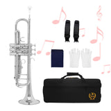 Maxbell B Flat Trumpet Set Professional for Stage Performance Professionals Children Argent