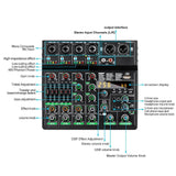 Maxbell 6 Channel 48V Audio Source Adjustment Audio Mixer for Party Studio Recording