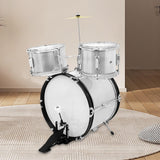 Maxbell Kids Jazz Drum Set Early Learning with Stool for Boys Girls Children Concert Argent