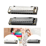 Maxbell Harmonica Toy Ten Hole Diatonic Harmonica for Travel Outings Boys Girls Gifts Silver