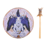 Maxbell Shaman Drum Handmade Meditation Decorative with Drum Stick Music Lovers Gift white wolf