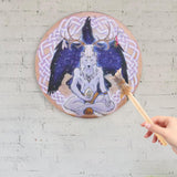 Maxbell Shaman Drum Handmade Meditation Decorative with Drum Stick Music Lovers Gift white wolf