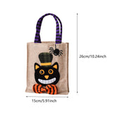 Maxbell Trick or Treat Tote with Handle Snack Grocery Bag Reusable Halloween Handbag Black Cat