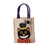 Maxbell Trick or Treat Tote with Handle Snack Grocery Bag Reusable Halloween Handbag Black Cat