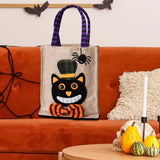 Maxbell Trick or Treat Tote with Handle Snack Grocery Bag Reusable Halloween Handbag Black Cat