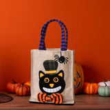 Maxbell Trick or Treat Tote with Handle Snack Grocery Bag Reusable Halloween Handbag Black Cat