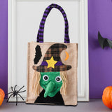 Maxbell Trick or Treat Tote with Handle Snack Grocery Bag Reusable Halloween Handbag Witch