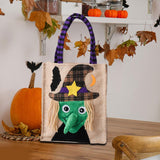 Maxbell Trick or Treat Tote with Handle Snack Grocery Bag Reusable Halloween Handbag Witch