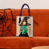 Maxbell Trick or Treat Tote with Handle Snack Grocery Bag Reusable Halloween Handbag Witch