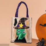 Maxbell Trick or Treat Tote with Handle Snack Grocery Bag Reusable Halloween Handbag Witch