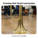 School Band Bugle Loud Crisp Tone Valveless Trumpet Easy to Play Call Brass Instrument for Beginners, Instrumentalists, Performances, Ceremonies Golden Horn W/ Flag