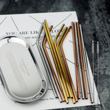 Maxbell 20 Pieces Reusable Metal Stainless Steel Drinking Straws Curved for Cups