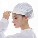 6Pcs Cook Adjustable Kitchen Baker Chef Elastic Cap Hat Catering White+Pink