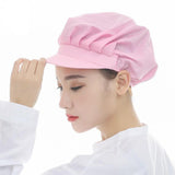6Pcs Cook Adjustable Kitchen Baker Chef Elastic Cap Hat Catering White+Pink