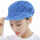 Adjustable Men Women Breathable Mesh Top Kitchen Chef Cap Hat Blue