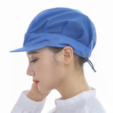 Adjustable Men Women Breathable Mesh Top Kitchen Chef Cap Hat Blue