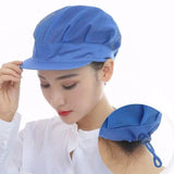 Adjustable Men Women Breathable Mesh Top Kitchen Chef Cap Hat Blue