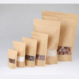 Maxbell 100pcs Resealable Kraft Paper Bag Window Fruit Tea Package Self Sealing