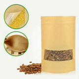 Maxbell 100pcs Resealable Kraft Paper Bag Window Fruit Tea Package Self Sealing