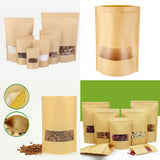 Maxbell 100pcs Resealable Kraft Paper Bag Window Fruit Tea Package Self Sealing
