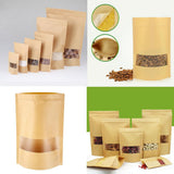 Maxbell 100pcs Resealable Kraft Paper Bag Window Fruit Tea Package Self Sealing