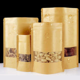 Maxbell 100pcs Resealable Kraft Paper Bag Window Fruit Tea Package Self Sealing