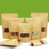 Maxbell 100pcs Resealable Kraft Paper Bag Window Fruit Tea Package Self Sealing