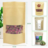 Maxbell 100pcs Resealable Kraft Paper Bag Window Fruit Tea Package Self Sealing