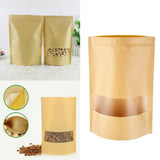 Maxbell 100pcs Resealable Kraft Paper Bag Window Fruit Tea Package Self Sealing