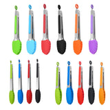 Maxbell 3xKitchen Tongs with Silicone Tips Food BBQ Cooking Utensil 7 inch Green