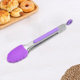 Maxbell 4xKitchen Tongs with Silicone Tips Food BBQ Cooking Utensil 7 inch Purple