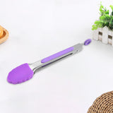 Maxbell 4xKitchen Tongs with Silicone Tips Food BBQ Cooking Utensil 7 inch Purple