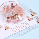 Maxbell 2x72x Binder Clips Kits Push Pins Paper Clips Map Tacks Portfolio for School Rose Gold