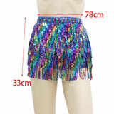 Maxbell 3xSparkly Hip Scarf Skirt Sequin Tassel Belly Dance Hip Scarf for Party