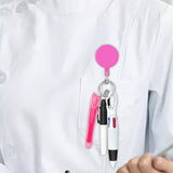 Maxbell Shuttle Pen Office Supplies Gift Compact Nurse Retractable Badge Holder pink
